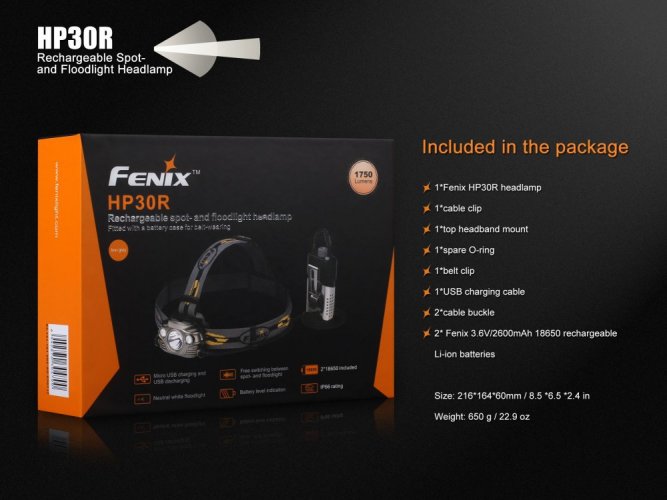 Fenix HP30R LED Stirnlampe - Farbe: Schwartz